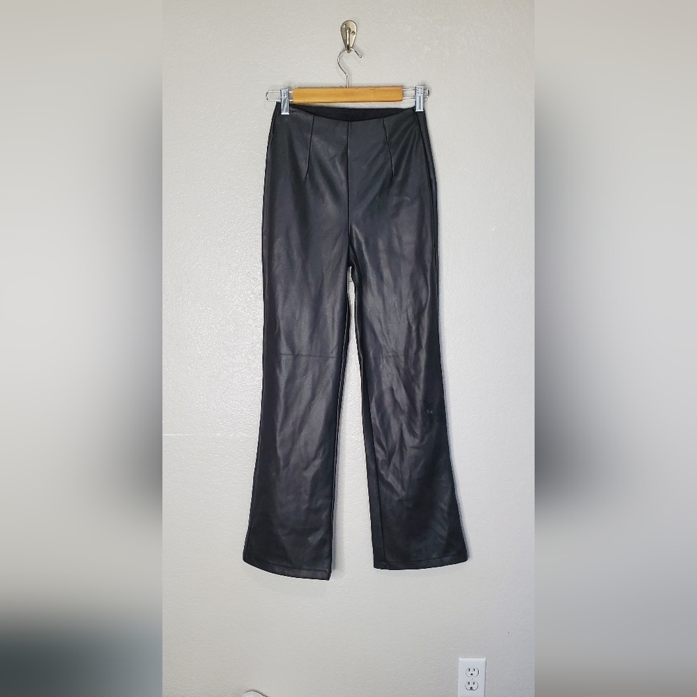 Asos Design Black Faux Leather High-Waisted Stretch Flared Pants Size 2 - Picture 2 of 8